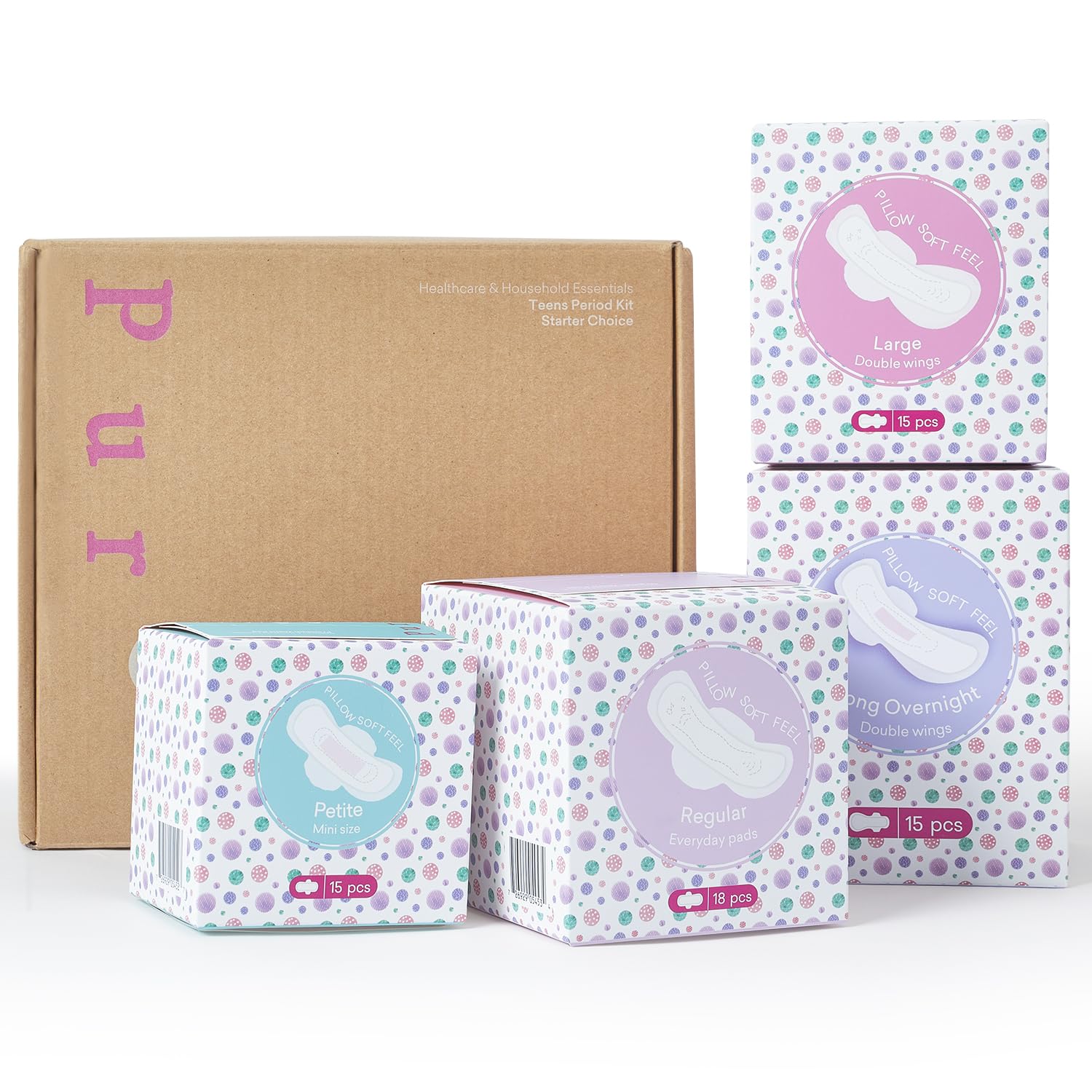 Teen First Period Starter Kit for Girls, 63-Piece | PurComfy