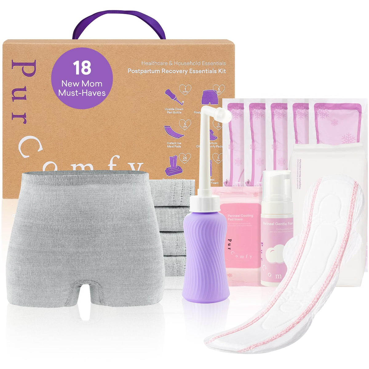18 Pcs Postpartum Essentials Recovery Kit for New Mom - PurComfy