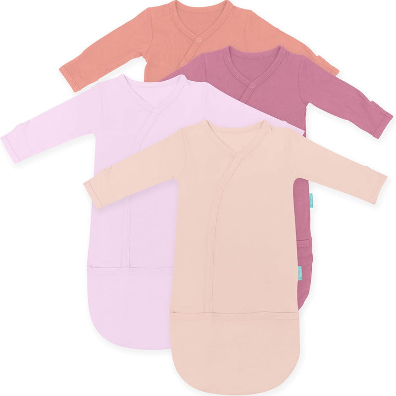 Supersoft Baby Sleeper Gowns, 4-Pack Premium Bamboo Viscose Infant Nightgown Sleepers Preemie Newborn Snap Bundles