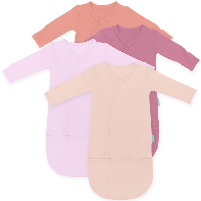 Supersoft Baby Sleeper Gowns, 4-Pack Premium Bamboo Viscose Infant Nightgown Sleepers Preemie Newborn Snap Bundles