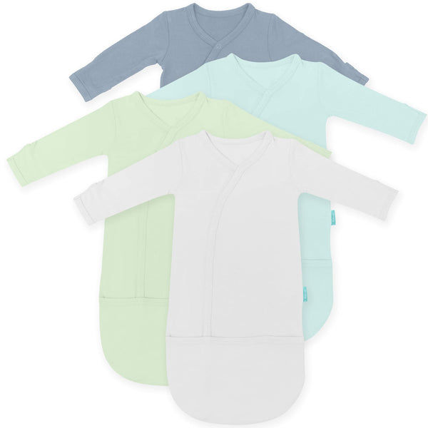 Supersoft Baby Sleeper Gowns, 4-Pack Premium Bamboo Viscose Infant Nightgown Sleepers Preemie Newborn Snap Bundles