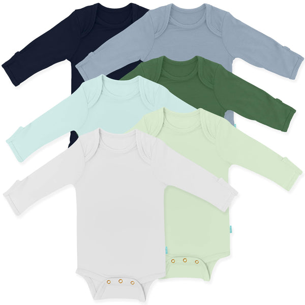 Supersoft Long Sleeve Baby Bodysuits, Premium Bamboo Rayon Bodysuit Unisex Boy Girl 0-3-6-9-18-24 months, 6-pack