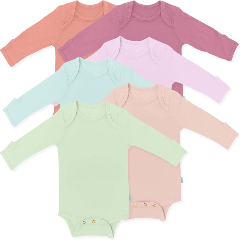 Supersoft Long Sleeve Baby Bodysuits, Premium Bamboo Rayon Bodysuit Unisex Boy Girl 0-3-6-9-18-24 months, 6-pack