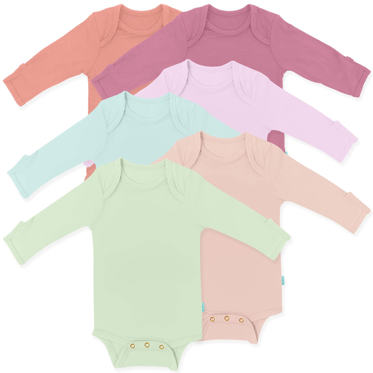 PurComfy bamboo long-sleeve baby bodysuits in Rainbow Gem Pinks