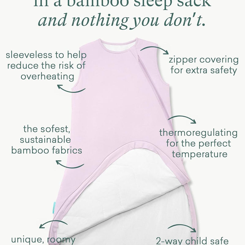 Supersoft Sleep Sack 1.0 TOG, Premium Bamboo Viscose Toddler Sleeping Bag, 2-Way Safe Zipper Sleepsacks 2-4T (Lilac)