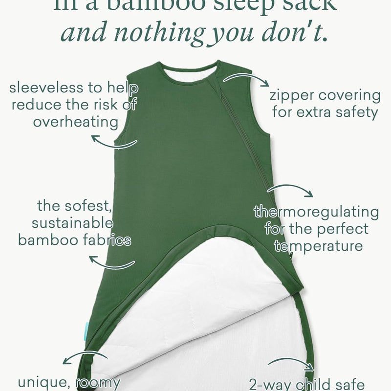 Supersoft Sleep Sack 1.0 TOG, Premium Bamboo Viscose Toddler Sleeping Bag, 2-Way Safe Zipper Sleepsacks 2-4T (Forest)