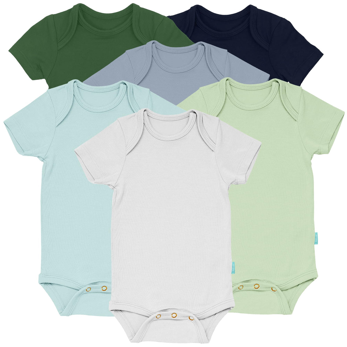 PurComfy bamboo short-sleeve baby bodysuits in Rainbow Gem Blues