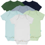 PurComfy bamboo short-sleeve baby bodysuits in Rainbow Gem Blues