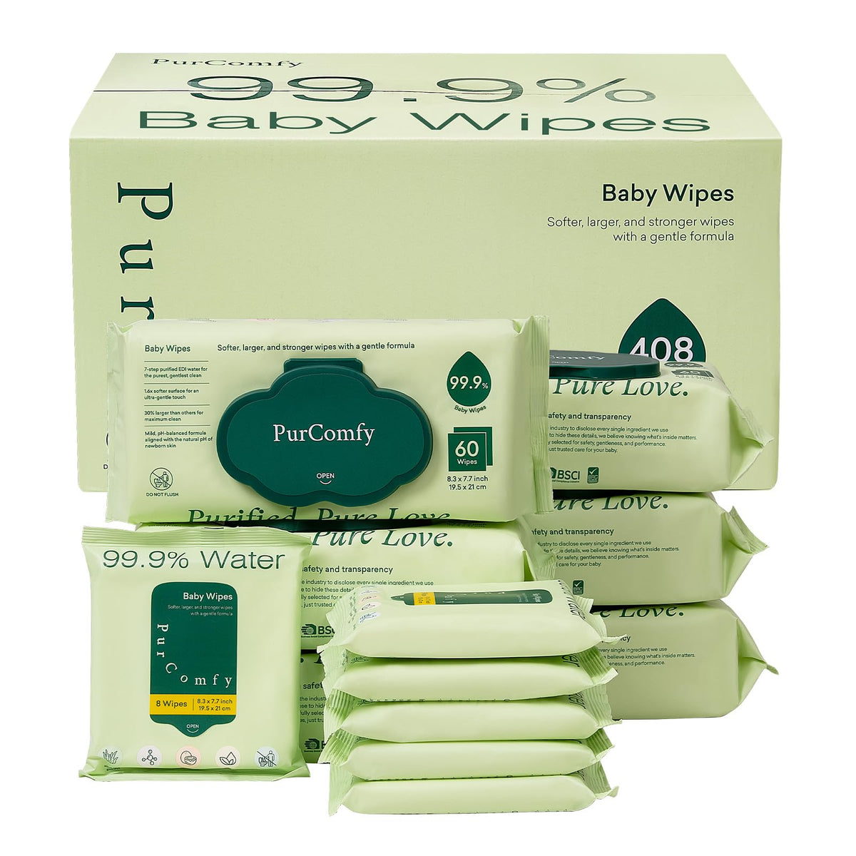 Baby Wipes Unscented, 99.9% Water Wipes with Plant Based, Hypoallergenic for Sensitive Newborn Skin - PurComfy