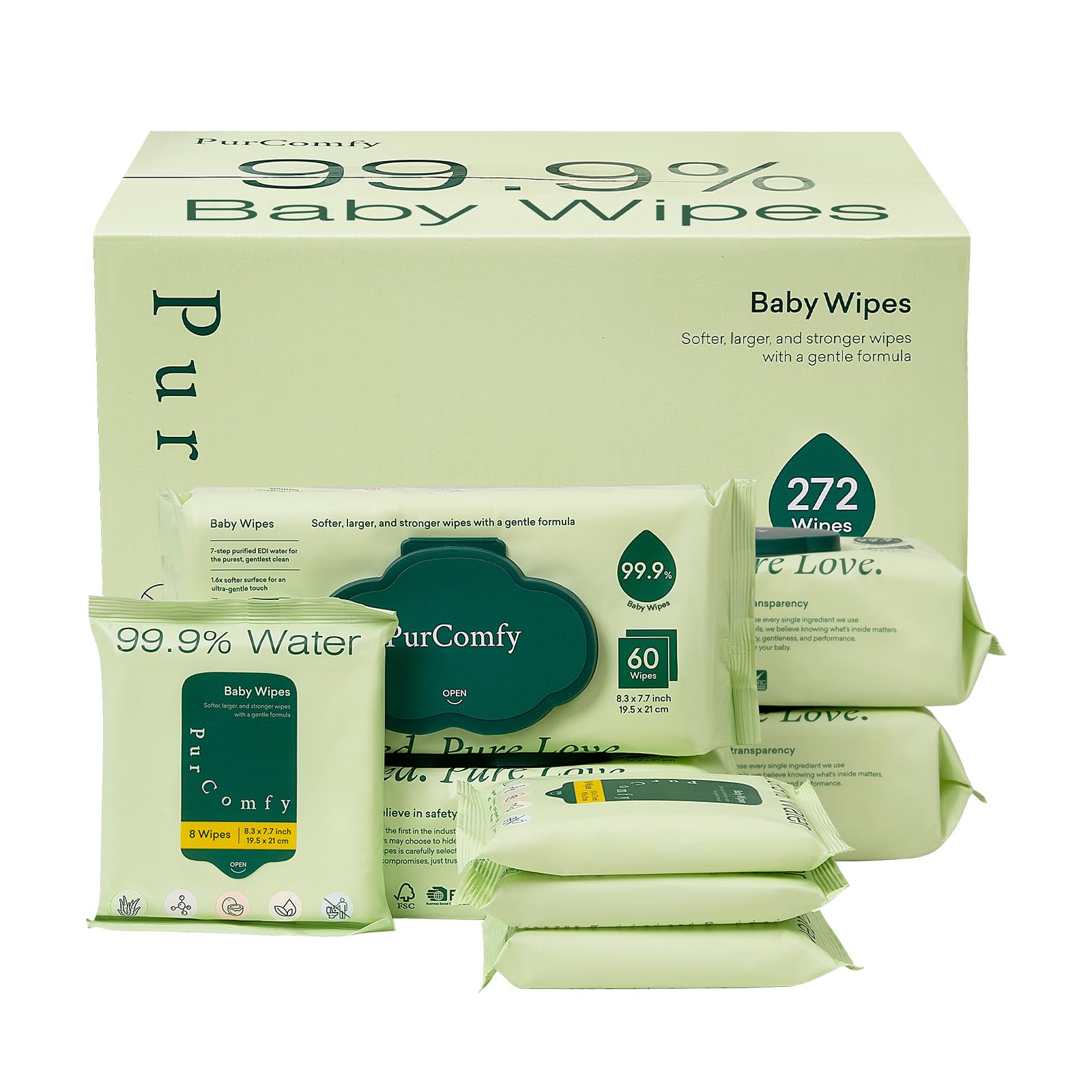 Baby Wipes Unscented, 99.9% Water Wipes with Plant Based, Hypoallergenic for Sensitive Newborn Skin - PurComfy