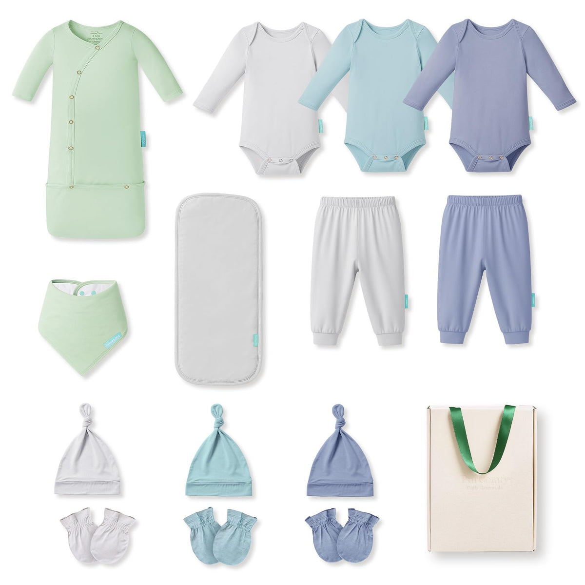Bamboo Newborn Clothes Gift Set: 14-Piece SuperSoft Layette & Accessories Set for Baby — Daily Essentials Set - PurComfy