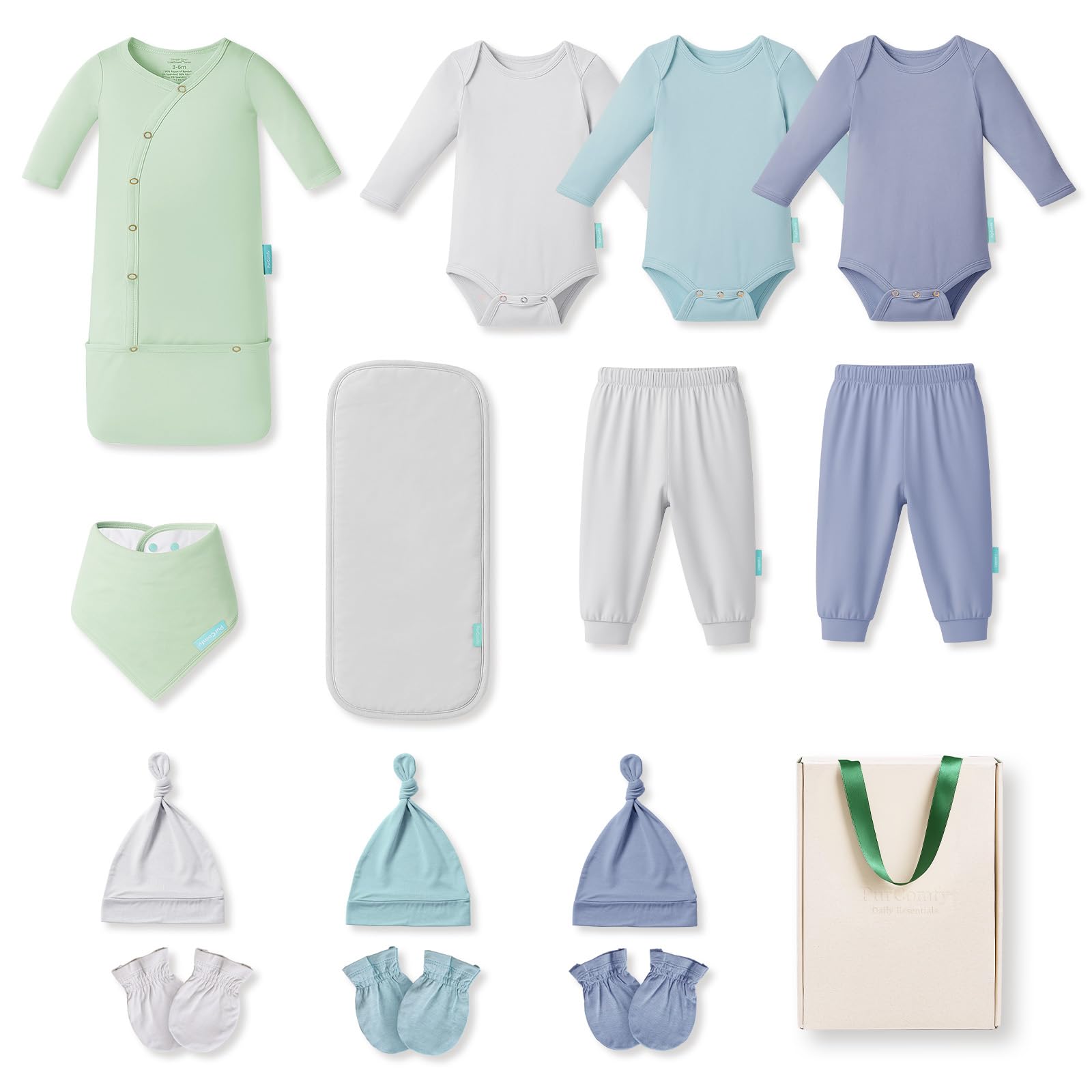 Bamboo Newborn Clothes Gift Set: 14-Piece SuperSoft Layette & Accessories Set for Baby — Daily Essentials Set - PurComfy