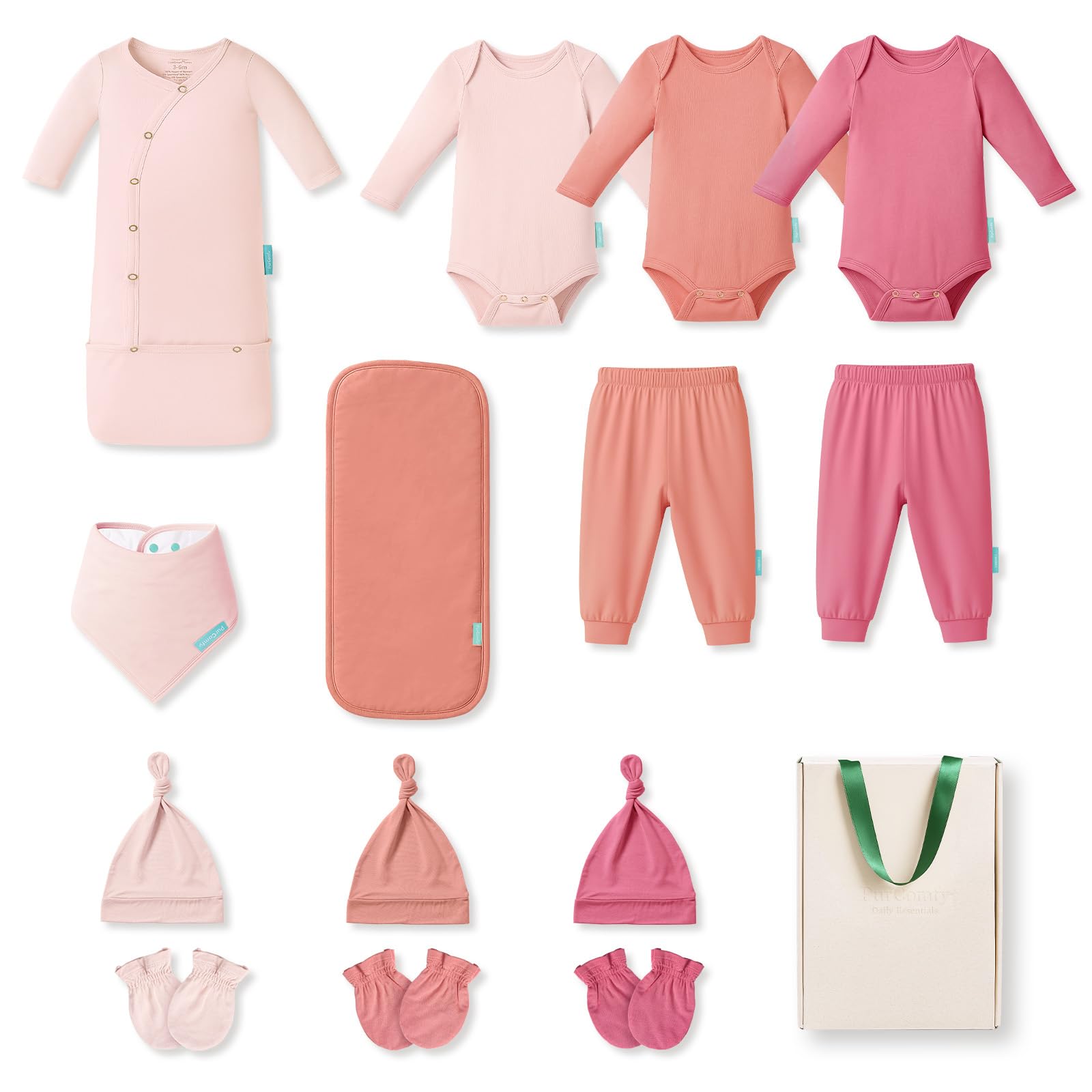 Bamboo Newborn Clothes Gift Set: 14-Piece SuperSoft Layette & Accessories Set for Baby — Daily Essentials Set - PurComfy