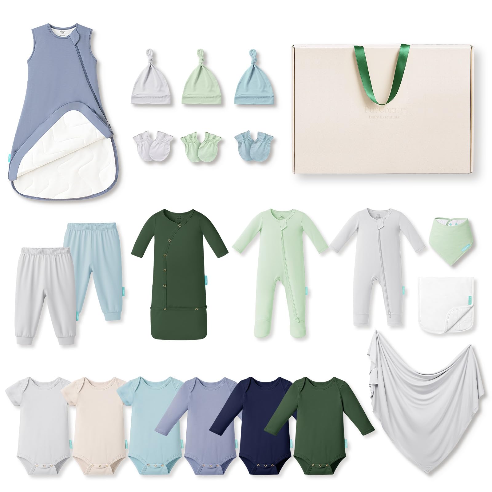 Bamboo Newborn Clothes Gift Set: 21-Piece Baby Layette Set, Infant Clothes Essentials — Everything Premium Set - PurComfy