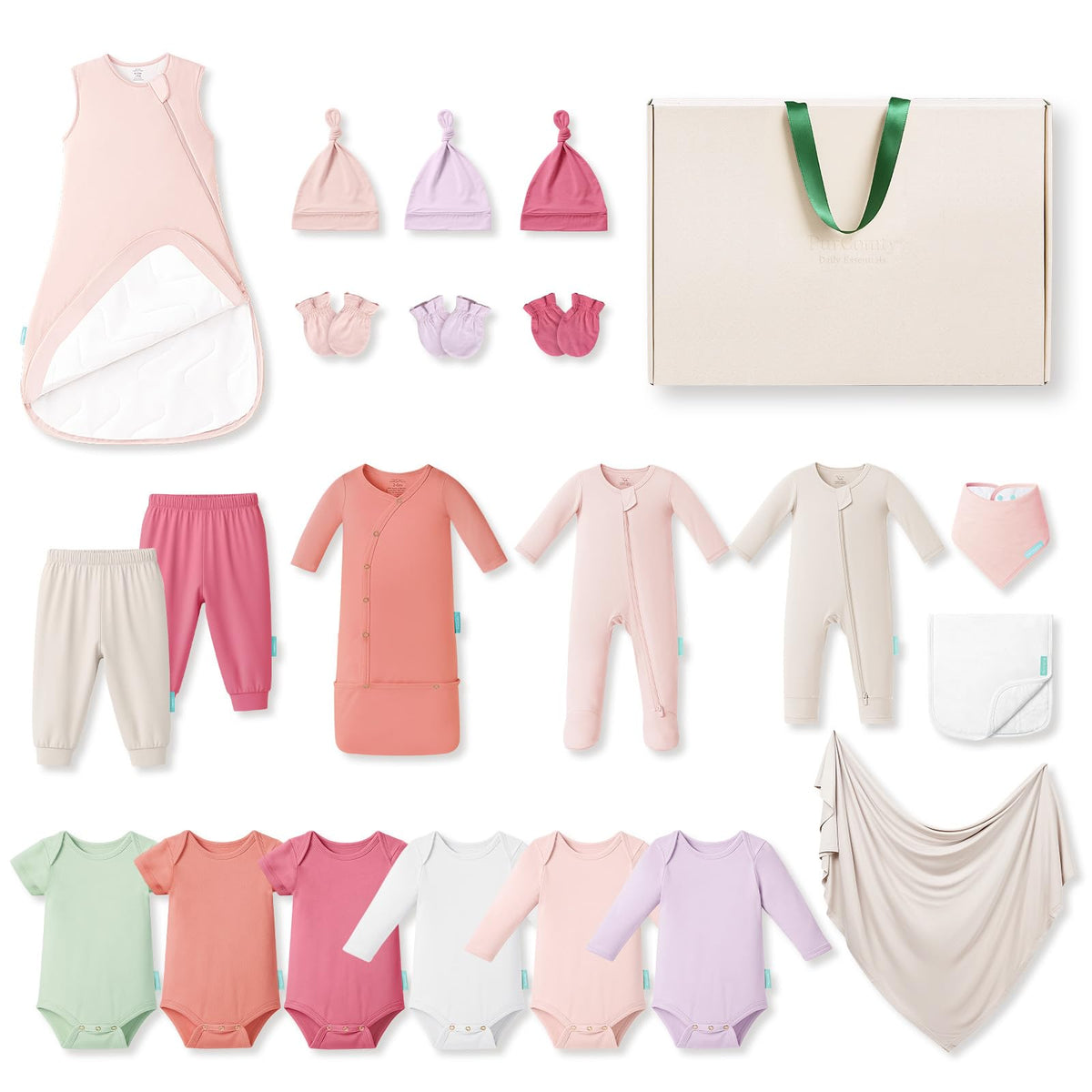 Bamboo Newborn Clothes Gift Set: 21-Piece Baby Layette Set, Infant Clothes Essentials — Everything Premium Set - PurComfy