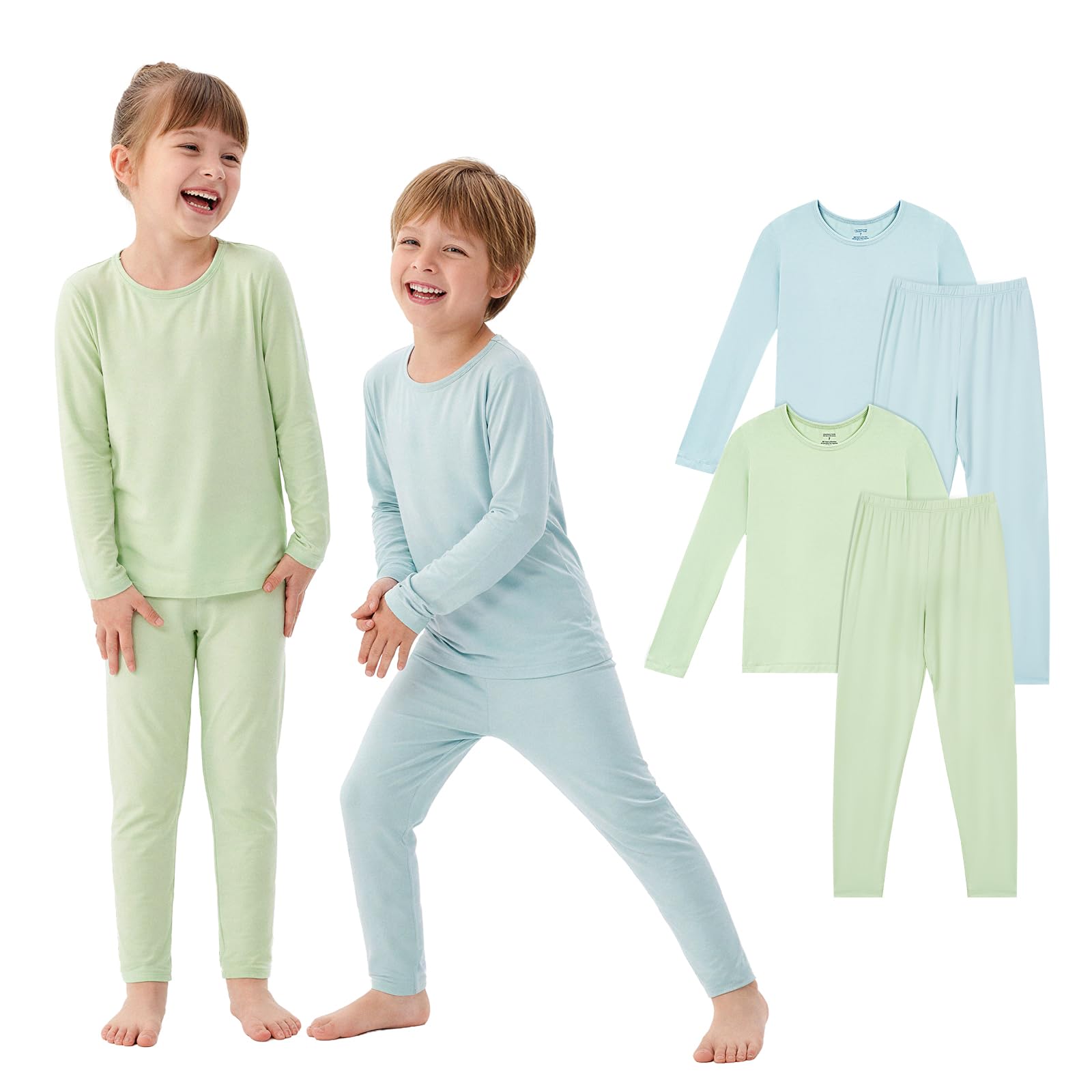 Bamboo Viscose Long Sleeve Toddler Pajama Set, Boys Girls, 4-Piece - PurComfy