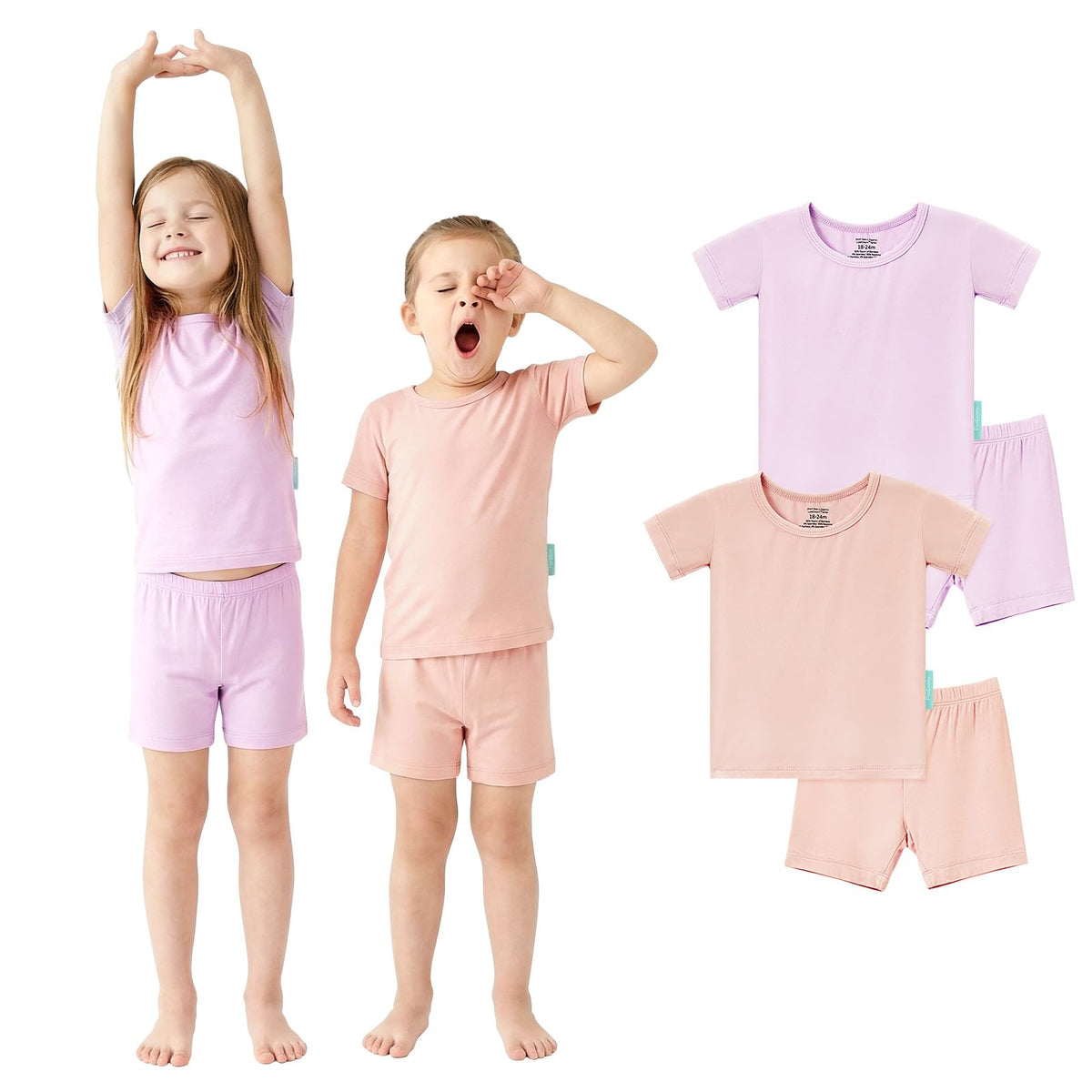 Bamboo Viscose Toddler Pajamas, Short Sleeve Summer PJs, 4-Piece - PurComfy