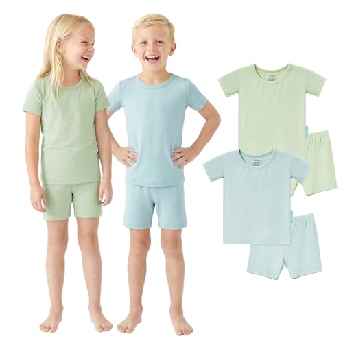 Bamboo Viscose Toddler Pajamas, Short Sleeve Summer PJs, 4-Piece - PurComfy