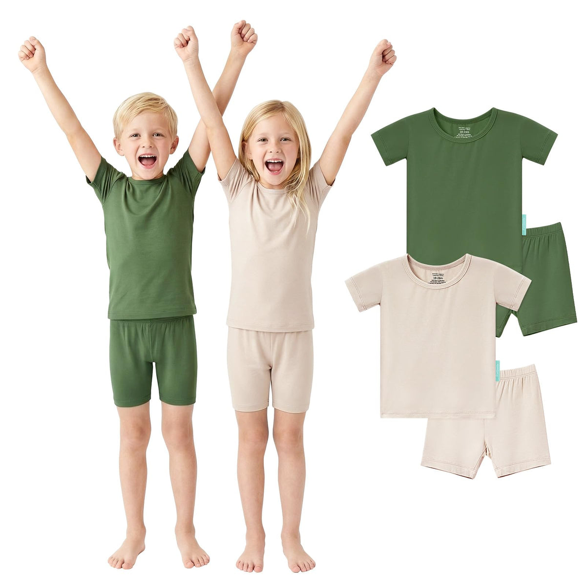 Bamboo Viscose Toddler Pajamas, Short Sleeve Summer PJs, 4-Piece - PurComfy