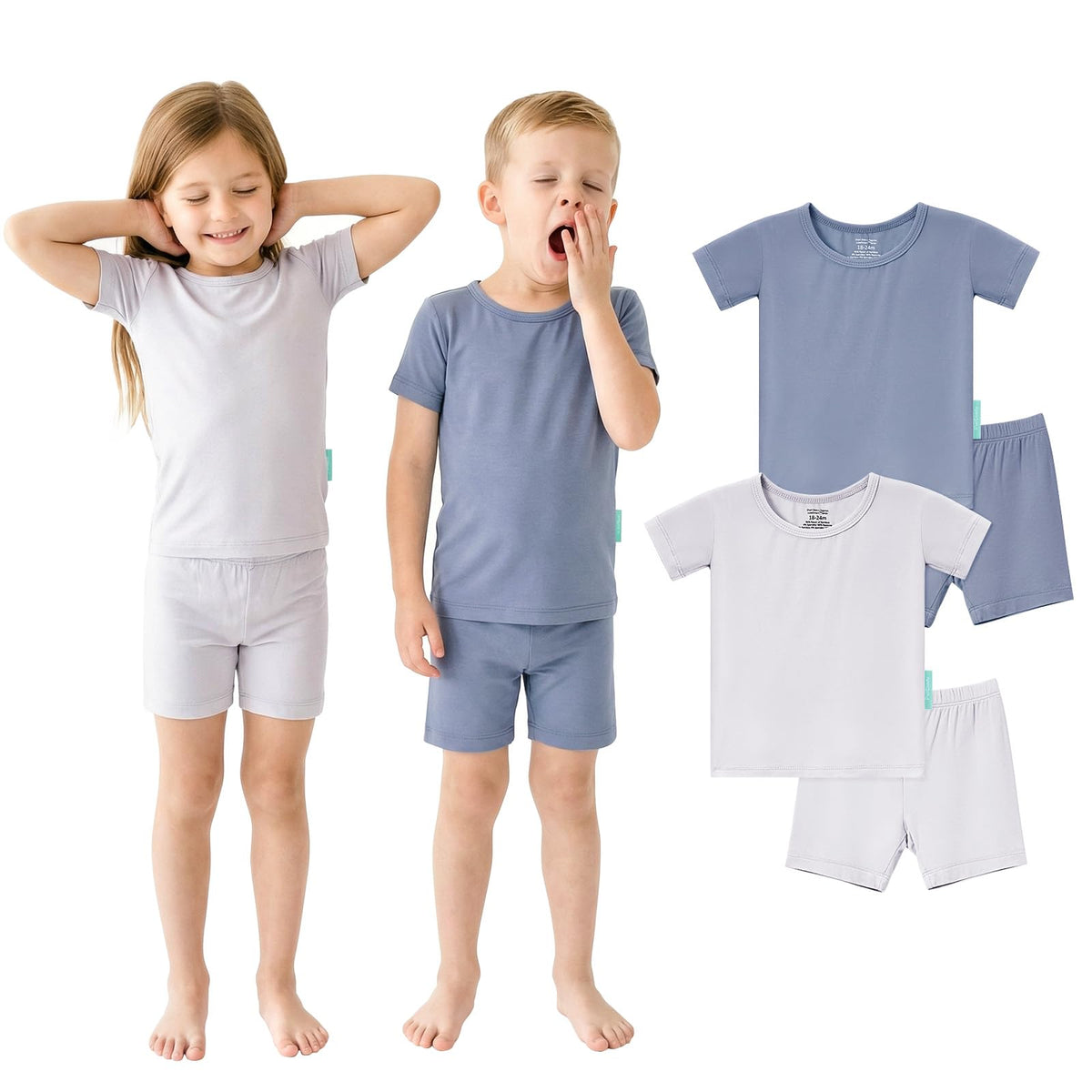 Bamboo Viscose Toddler Pajamas, Short Sleeve Summer PJs, 4-Piece - PurComfy