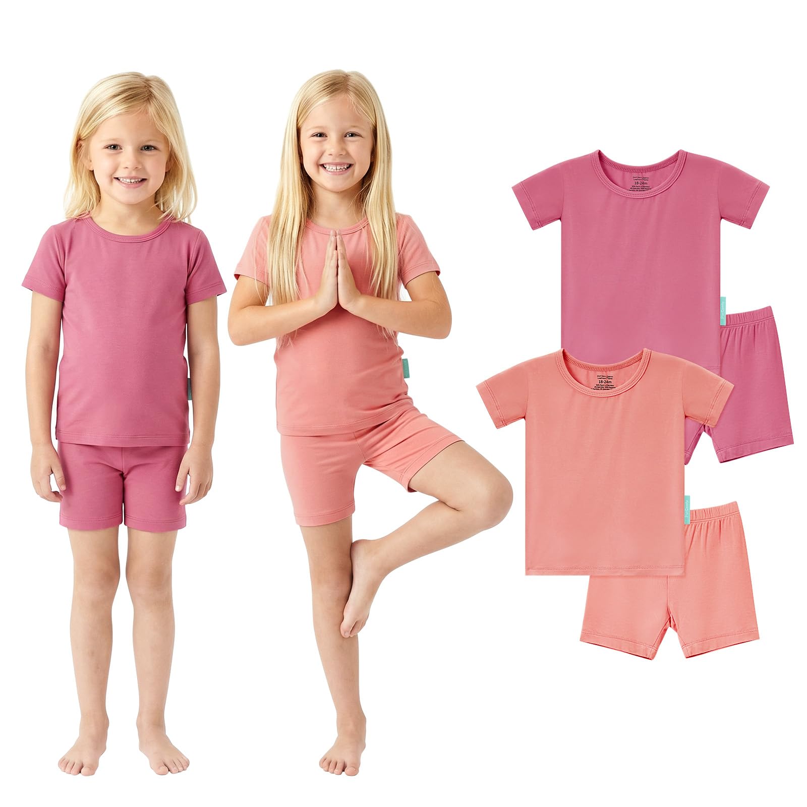 Bamboo Viscose Toddler Pajamas, Short Sleeve Summer PJs, 4-Piece - PurComfy