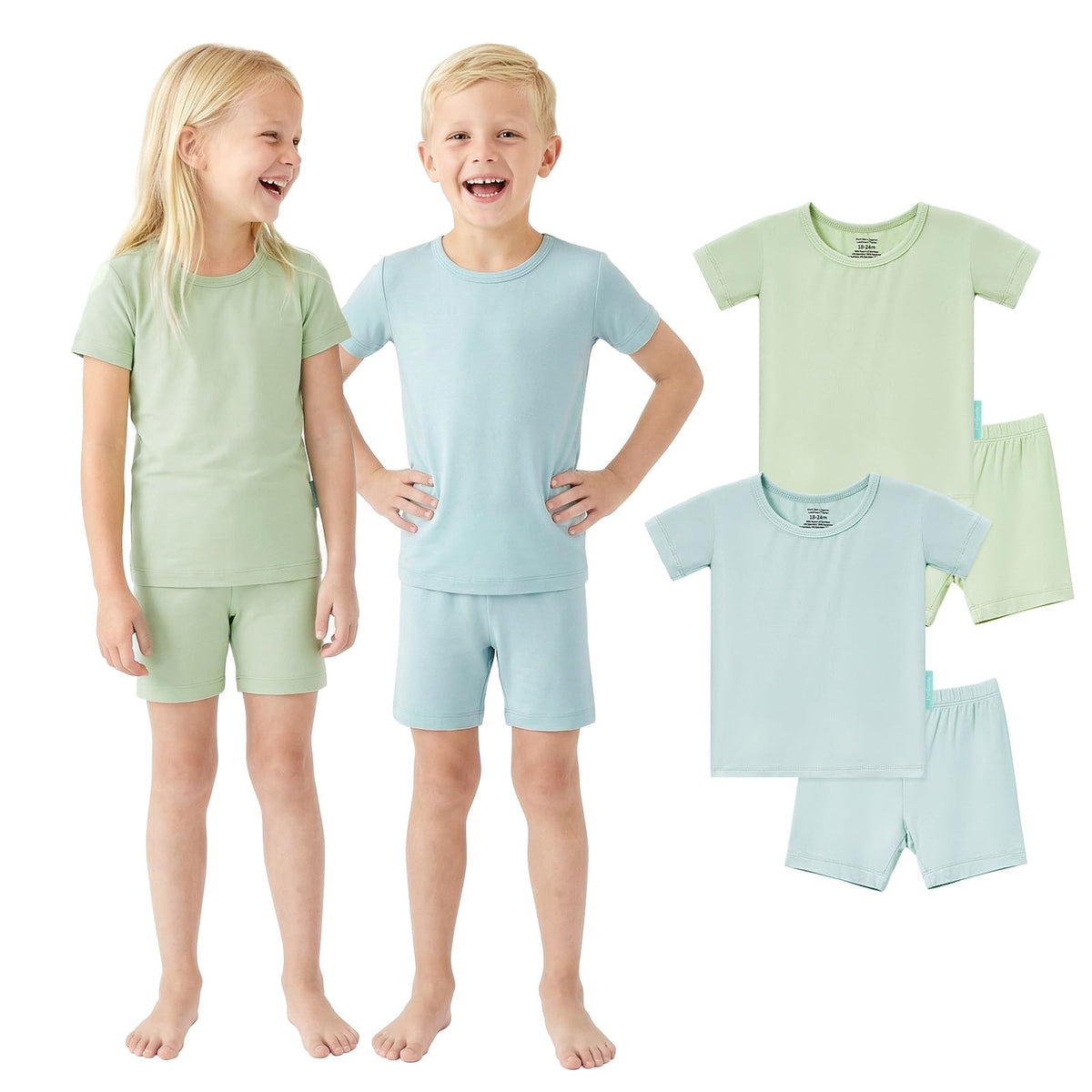 Bamboo Viscose Toddler Pajamas, Short Sleeve Summer PJs, 4-Piece - PurComfy