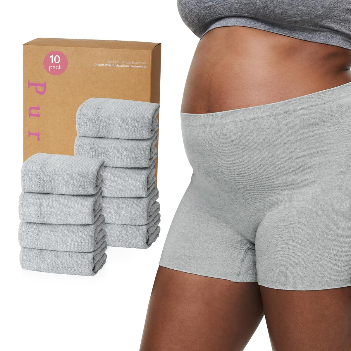 Postpartum Underwear for Women, High Waisted, Grey, 10 Pcs - PurComfy